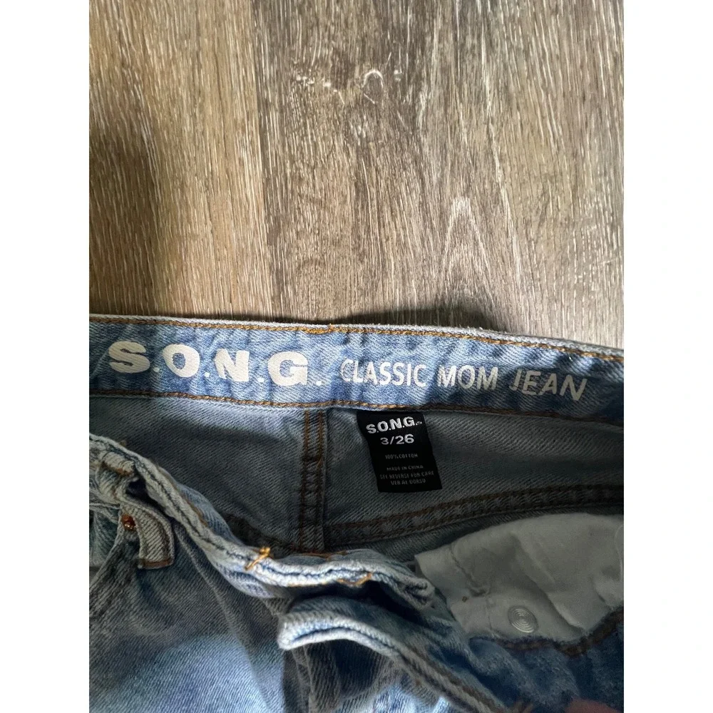 S.O.N.G. Distressed Mom Jeans Womens 3/26 Light Wash Blue Good Ripped Denim
